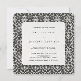 Schwarz + Weiß Seigaiha Muster Einladung Hochzeit