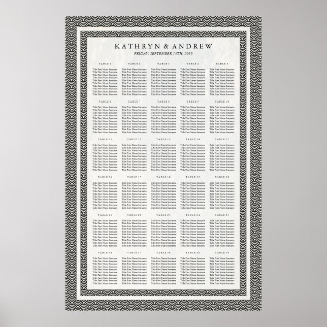 Schwarz-Weiß-Seigaiha-Seekarte Poster (Vorne)