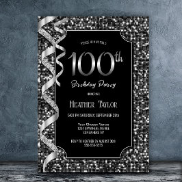 Schwarz-weiß Sequins 100. Geburtstagsparty Einladung