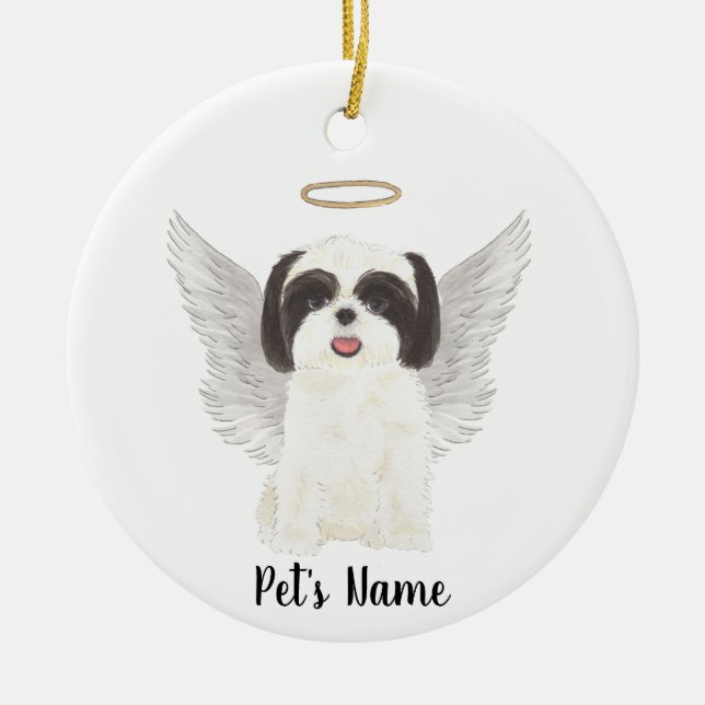 Schwarz-Weiß-Shih-Tzu-Beileid Keramik Ornament (Vorne)