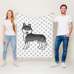 Schwarz-Weiß-sibirische Husky-Karikatur Fleecedecke
