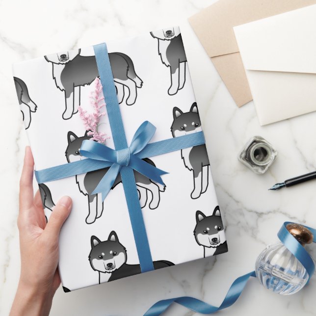 Schwarz-Weiß-Sibirisches Husky-Niedlich-Hundeschem Geschenkpapier (Schenken)