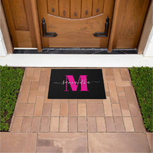 Schwarz-Weiß-Signatur-Monogramm 2025 (Hot Pink Bla Fußmatte