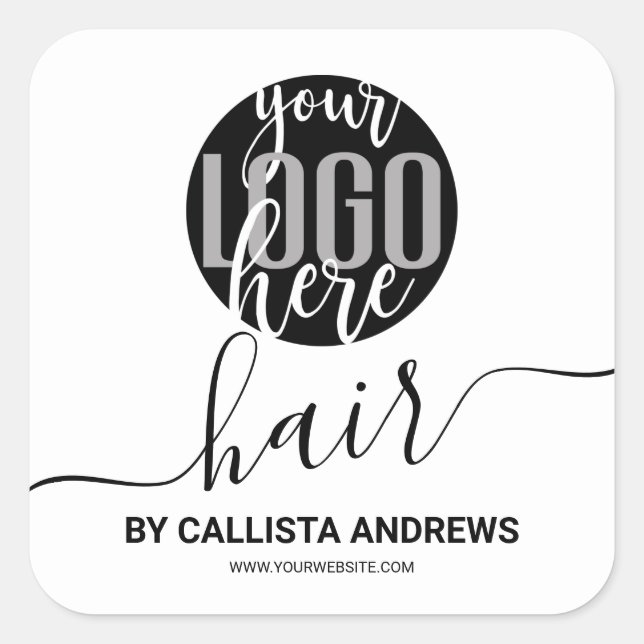 Schwarz-weiß Signature-Typografie-Haarlogo Quadratischer Aufkleber (Vorderseite)