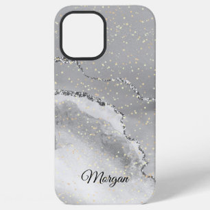 Schwarz-Weiß-Silber-Achat- und Goldstern-DIY-Name iPhone 12 Pro Max Hülle