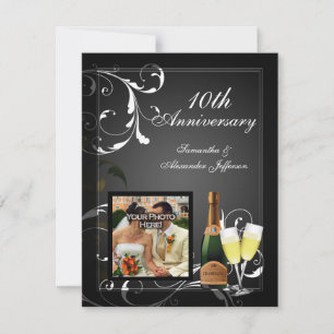 Schwarz-Weiß-Silber-Champagner-Foto-Jubiläum Einladung