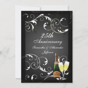 Schwarz-Weiß-Silber-Champagner-Jubiläum Einladung