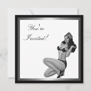 Schwarz-weiß-Silber Style Pin-Up Mädchen 20 Einladung