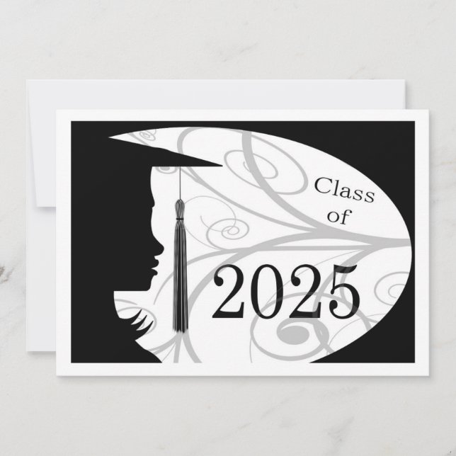 Schwarz-Weiß-Silhouette 2025-Karte Einladung (Vorderseite)