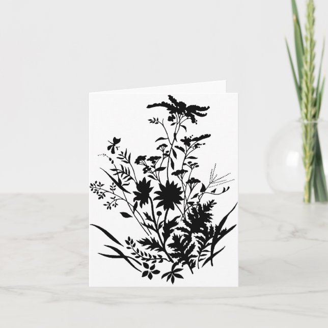 Schwarz-Weiß-Silhouette Bloral..notecard Karte (Vorderseite)