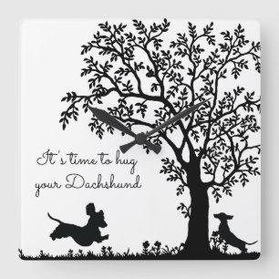 Schwarz-Weiß-Silhouette Dachshund-Wanduhr Quadratische Wanduhr