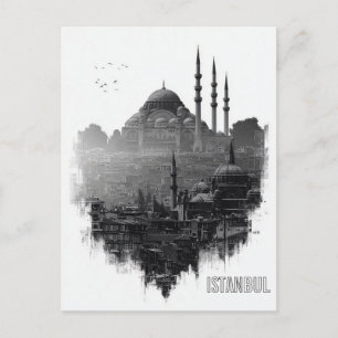 Schwarz-Weiß-Silhouette der Skyline von Istanbul Postkarte
