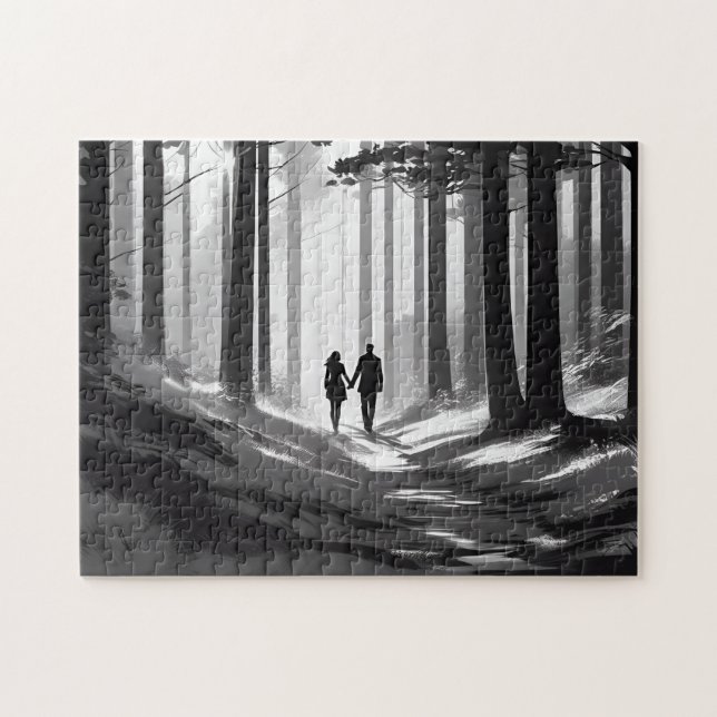 Schwarz-Weiß-Silhouette im Wald (Horizontal)