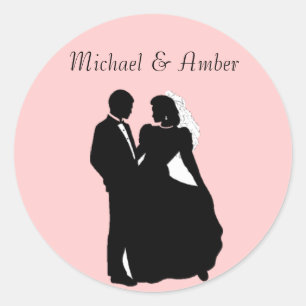 Schwarz-Weiß-Silhoutte-Hochzeitsknöpfe Runder Aufkleber