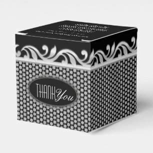 Schwarz-weiß Silver Fleur Wedding Danke Party Geschenkschachtel
