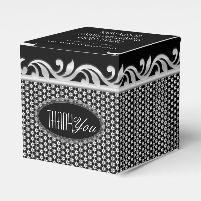 Schwarz-weiß Silver Fleur Wedding Danke Party Geschenkschachtel (Vorderseite)