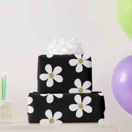 Schwarz-weiß Simple Daisy Gold Geschenkpapier