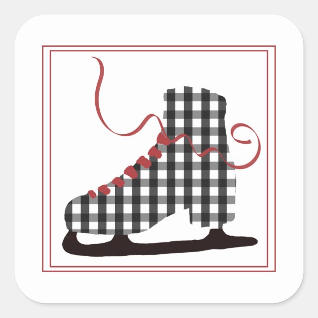 Schwarz-Weiß-Skate Weihnachtsaufkleber Quadratischer Aufkleber (Vorderseite)