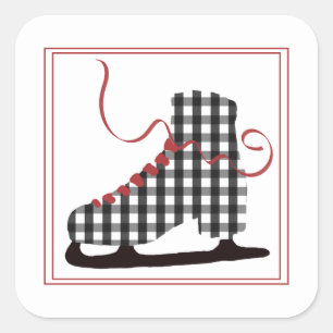 Schwarz-Weiß-Skate Weihnachtsaufkleber Quadratischer Aufkleber
