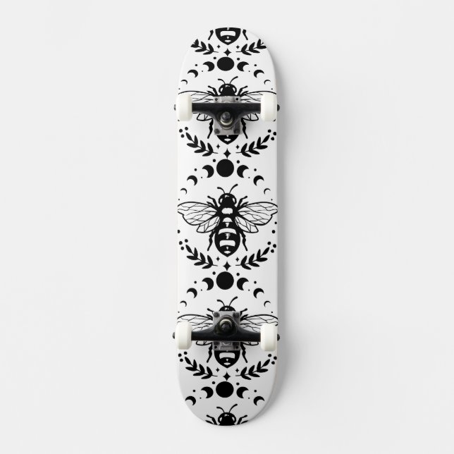 Schwarz-Weiß-Skateboard für Bienen und Mond Skateboard (Vorderseite)