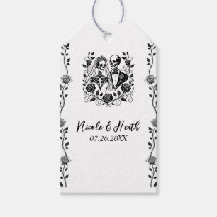 Schwarz Weiß Skelett Blumenrose Rebe Hochzeit  Geschenkanhänger