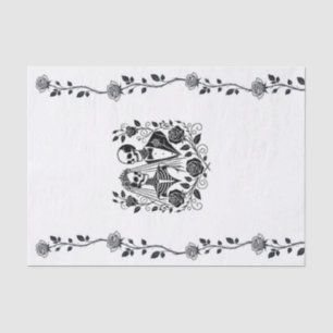 Schwarz Weiß Skelett Blumenrose Rebe Hochzeit  Seidenpapier