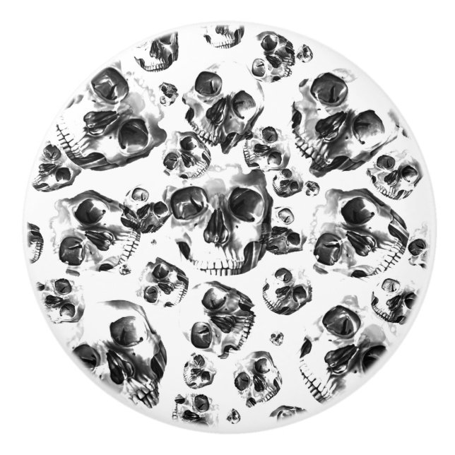 Schwarz-Weiß-Skelett Skelett Skull Art Muster Keramikknauf (Vorderseite)