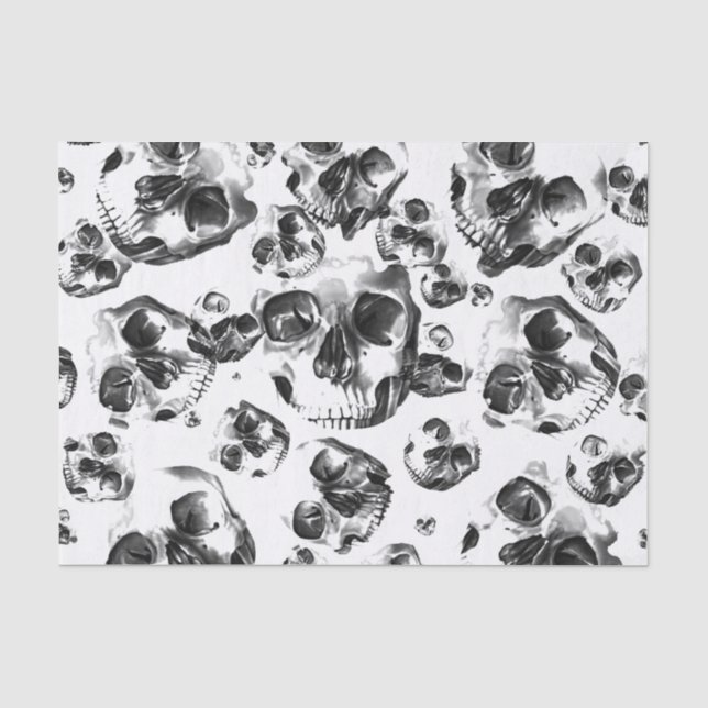 Schwarz-Weiß-Skelett Skelett Skull Art Muster Seidenpapier (Vorderseite)