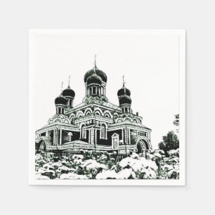 Schwarz-Weiß-Skizze Kirche Papier Serviette