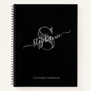 Schwarz-weiß skizziertes Monogram-benutzerdefinie Notizbuch