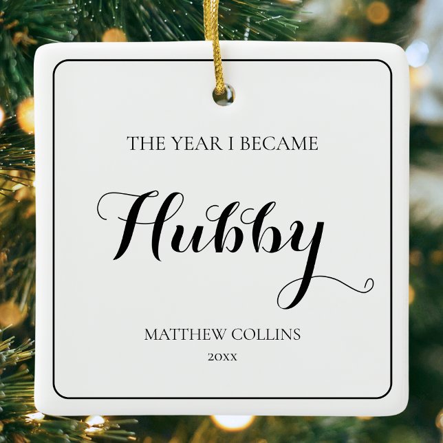 Schwarz-Weiß-SkriptWeihnachten Weihnachten Keramikornament (Black and White SImple Script Husband Christmas Ceramic Ornament)