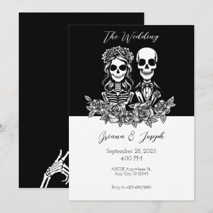 Schwarz-Weiß-Skull-Paar Hochzeit Einladung