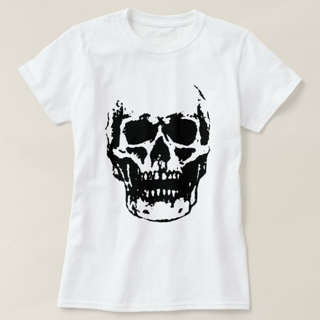 Schwarz-weiß Skull Pop Artwork T-Shirt (Design vorne)