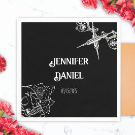Schwarz-Weiß-Skull-Tattoo-Hochzeit Serviette