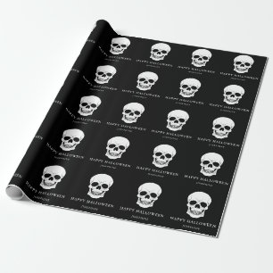 Schwarz-Weiß-Skulls Frohe Halloween-Individuelle N Geschenkpapier