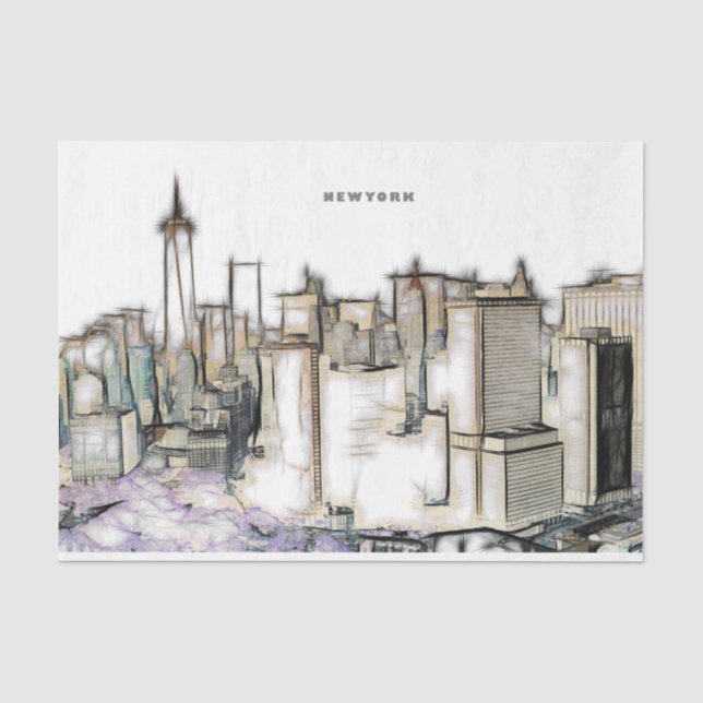 Schwarz-Weiß-Skyline New York City Zeichnend Seidenpapier (Vorderseite)
