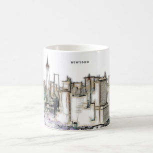 Schwarz-Weiß-Skyline New York City Zeichnung Kaffeetasse