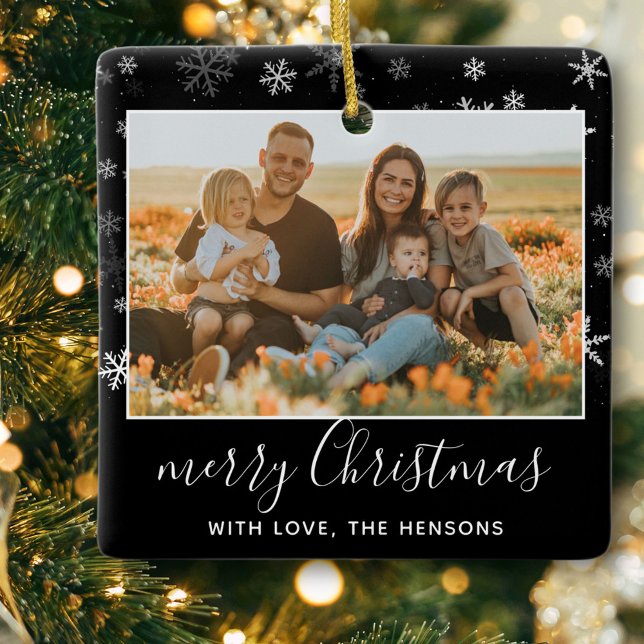 Schwarz-weiß Snowflake Frohe Weihnachten Foto Keramikornament (Von Creator hochgeladen)