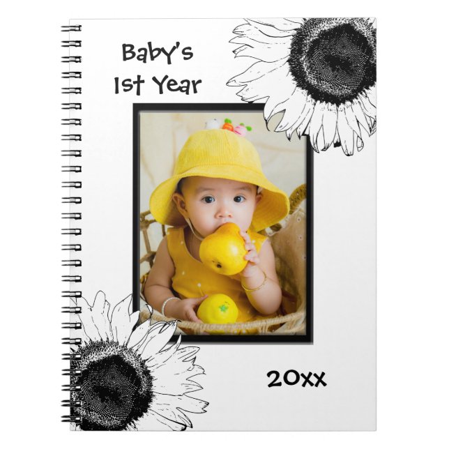 Schwarz-Weiß-Sonnenblumen Baby's First Year Notizblock (Vorderseite)