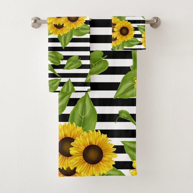Schwarz-Weiß-Sonnenblumen Badhandtuch Set (Insitu)