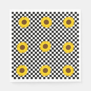 Schwarz-Weiß-Sonnenblumen Gestell der karierten Bl Serviette