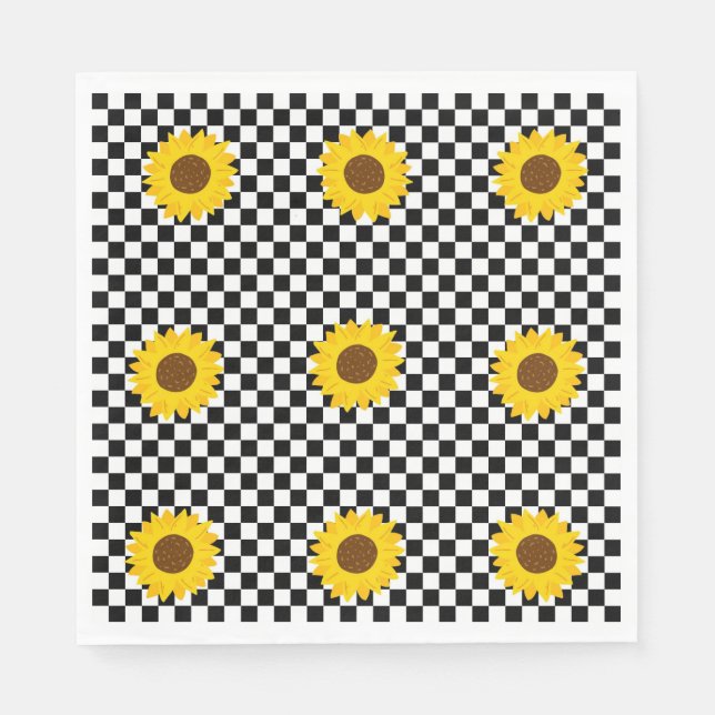 Schwarz-Weiß-Sonnenblumen Gestell der karierten Bl Serviette (Vorderseite)