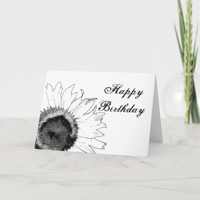 Schwarz-Weiß-Sonnenblumen Happy Birthday Karte (Vorderseite)