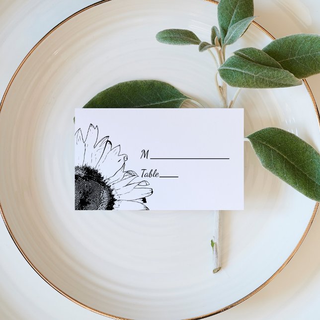 Schwarz-Weiß-Sonnenblumen Hochzeit-Platzkarte Platzkarte (Von Creator hochgeladen)