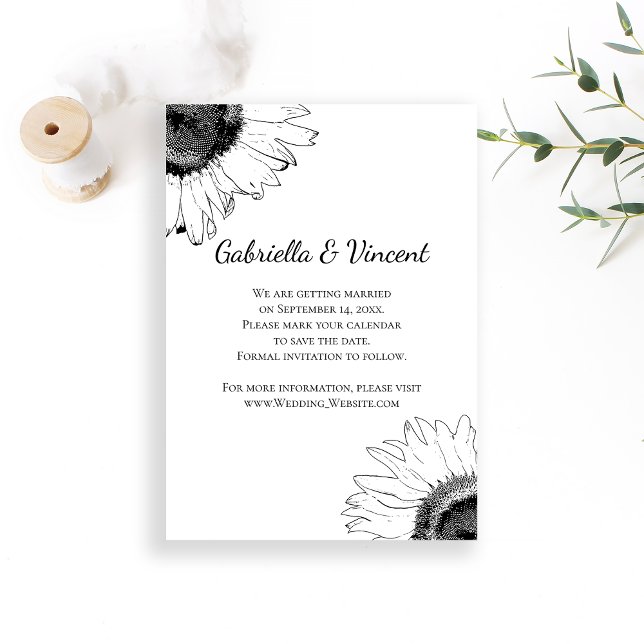 Schwarz-Weiß-Sonnenblumen Hochzeit retten das Datu Save The Date (Von Creator hochgeladen)
