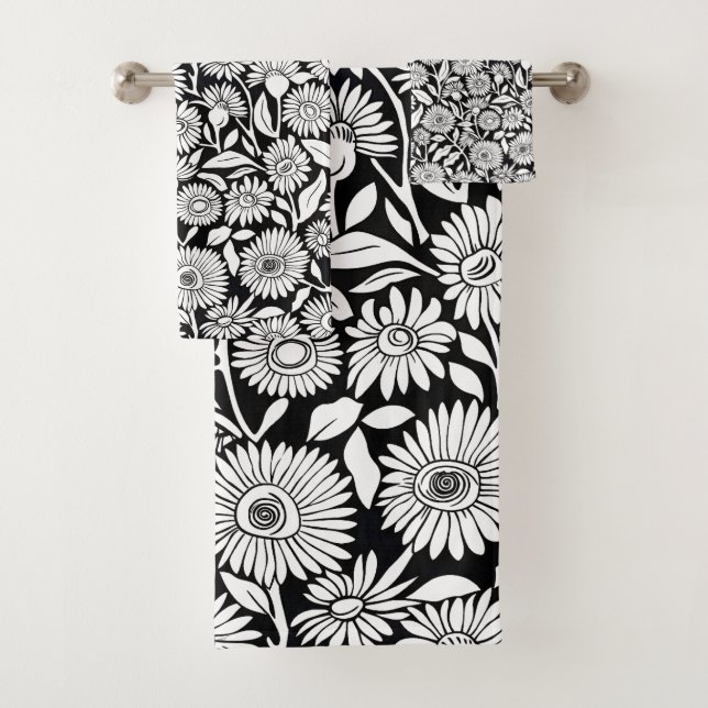 Schwarz-Weiß-Sonnenblumen Minimalistisch Badhandtuch Set (Insitu)