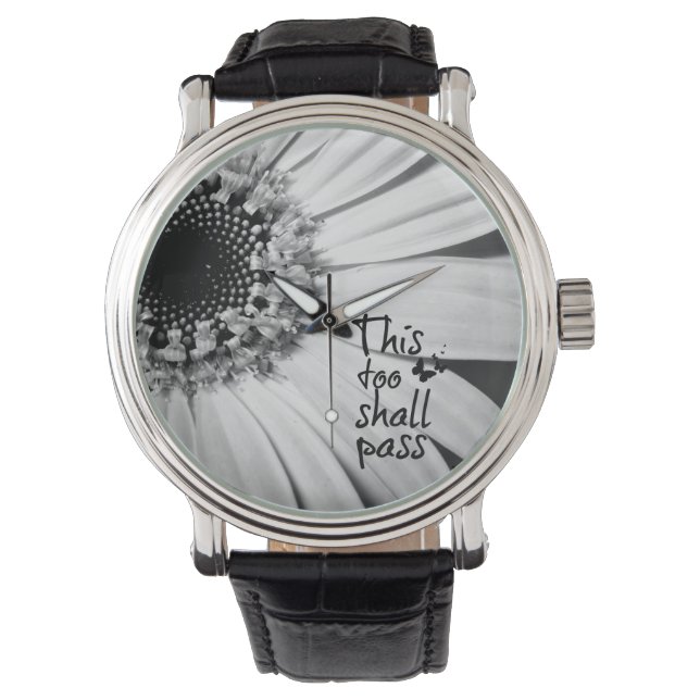 Schwarz-Weiß-Sonnenblumen mit Zitat Armbanduhr (Vorderseite)