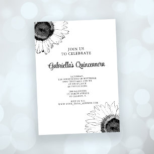 Schwarz-Weiß-Sonnenblumen-Quinceanera Einladung