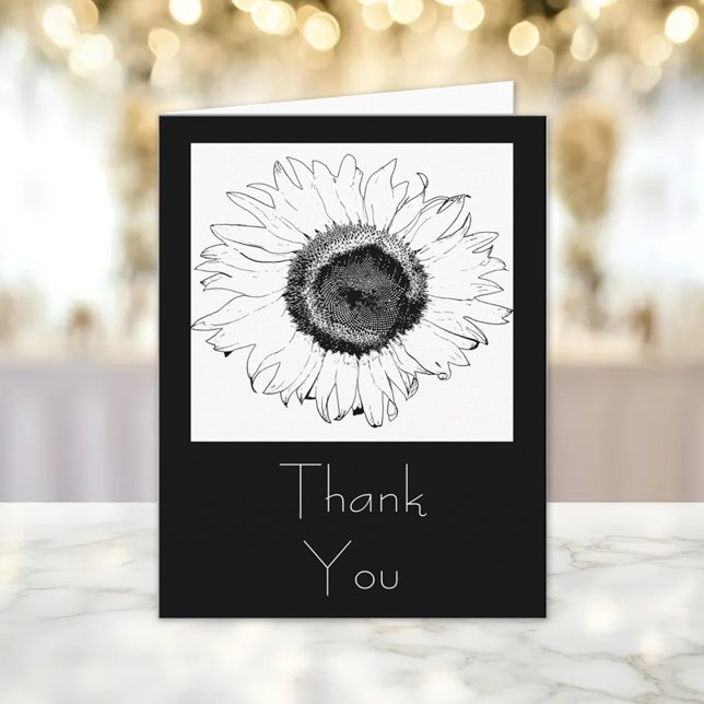 Schwarz-Weiß-Sonnenblumen Vielen Dank Dankeskarte (Von Creator hochgeladen)
