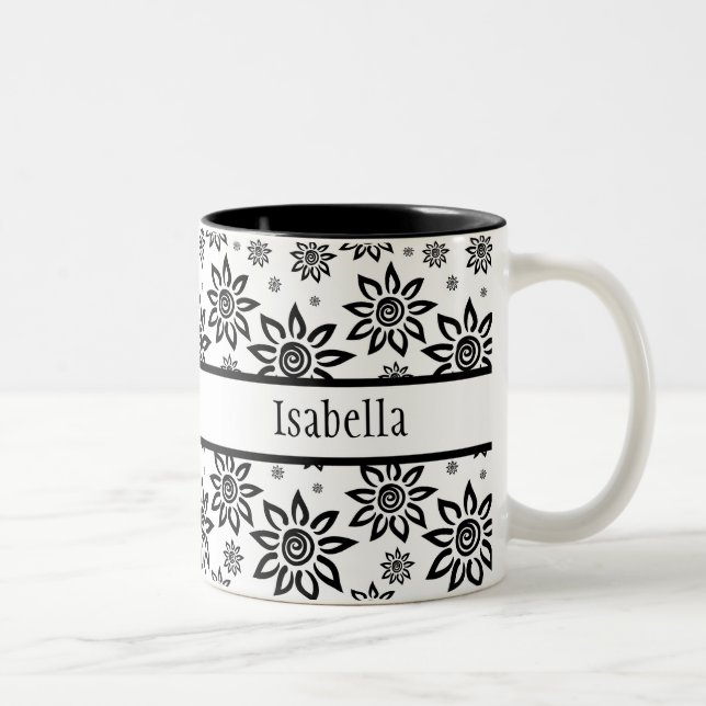 Schwarz-Weiß-Sonnenscheinwerfer-Muster Zweifarbige Tasse (Rechts)